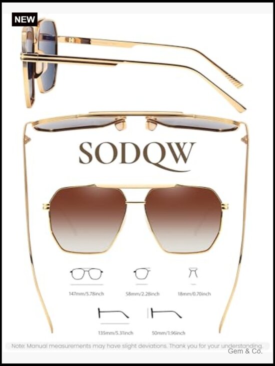Oversized Aviator Sunglasses Square UV400 Polarized Unisex Fashion Sun Glasses